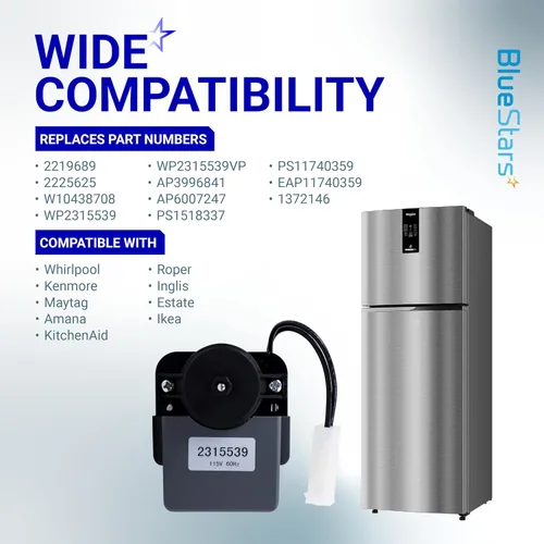 Vista 4 de BlueStars Motor de ventilador evaporador de refrigerador 2315539 actualizado – Compatible con refrigeradores Whirlpool y Kenmore – Reemplaza