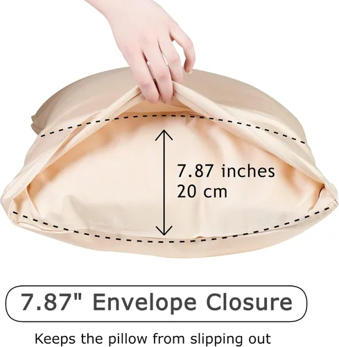 Vista 3 de Funda de almohada antiacné, tamaño Queen 30 x 20 pulgadas, color beige, estilo sobre, certificado Oeko-TEX, 75% viscosa derivada de bambú, 25% modal