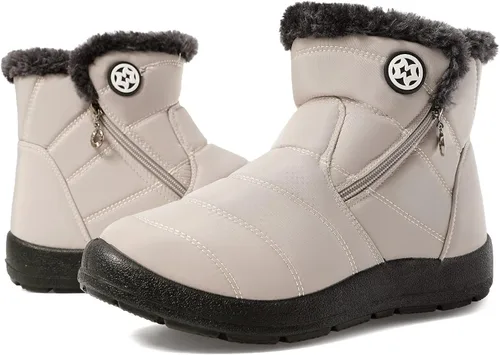 Vista 8 de Eagsouni Botas de nieve para mujer, botines de invierno para mujer, con forro de piel cálida, botines gruesos con cremallera, zapatos planos