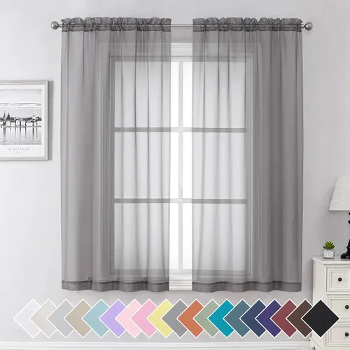 Vista 94 de Aiyufeng 2 paneles de cenefa transparente negra de 14 pulgadas de largo, cortinas cortas negras transparentes para dormitorio, cortinas de cocina