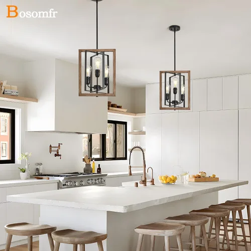 Vista 3 de Candelabro de 3 luces para entrada, moderna lámpara de granja para vestíbulo, dormitorio, luces colgantes rústicas para comedor, sala de estar, isla