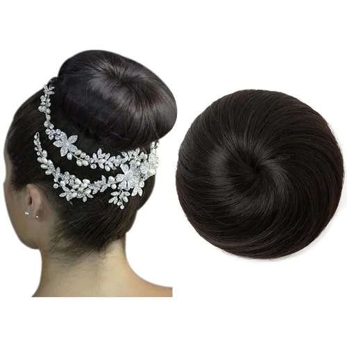 Vista 28 de SARLA Extensiones de moño de pelo falso para mujer, sintético, recogido, con cordón, moño de ballet, piezas de cabello color castaño medio Castaño