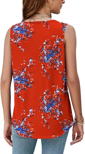 Vista 3 de AGSEEM Camisetas sin mangas de verano para mujer, ajuste holgado, plisado, cuello cuadrado, sin mangas, dobladillo curvado, fluido