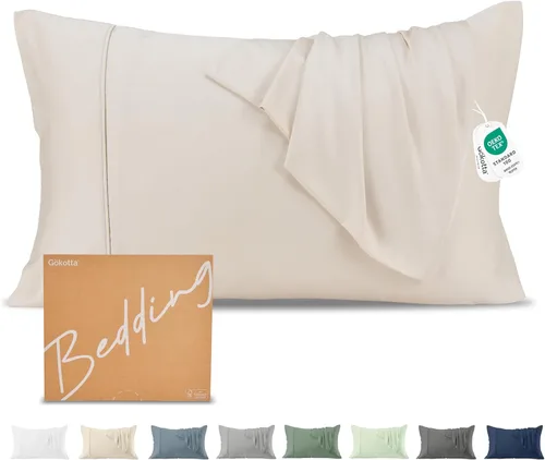 Vista 9 de GOKOTTA Fundas de almohada suaves estándar, Fundas de almohada de seda lujosa y refrescante para quienes duermen con calor, 100% rayón derivado