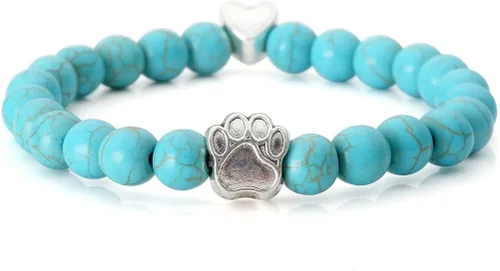 Vista 5 de JOVIVI Pulseras ajustables de cuentas de cristal de piedra volcánica con poder curativo y dije de huella de perro