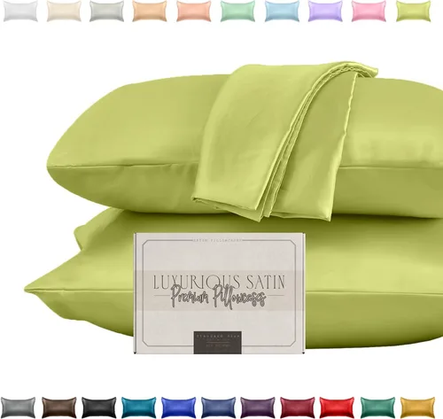 Vista 20 de Elegant Comfort Juego de 2 fundas de almohada de satén sedosas y lujosas para una piel y cabello más saludables, cierre con cremallera oculta