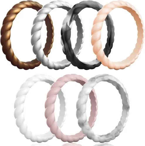 Vista 20 de Egnaro Women's Braided Silicone Wedding Ring, Stylish Stackable Rubber Band