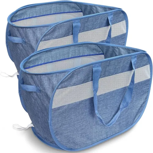 Vista 10 de Cesta de lavandería plegable mejorada de 100 L, cesta de lavandería desplegable de malla extragrande, cesta de ropa sucia con asas largas, cestas