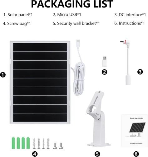 Vista 8 de Panel solar de 8 W y 5 V, cargador solar impermeable IP65 para exteriores, puertos micro USB USB-C DC35135, cable de 9.5 pies y soporte ajustable