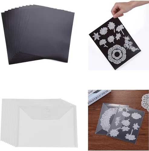 Vista 2 de Paquete de 10 bolsillos de almacenamiento de plástico transparente resistentes y 10 hojas magnéticas de goma suave para troqueles de corte, 20