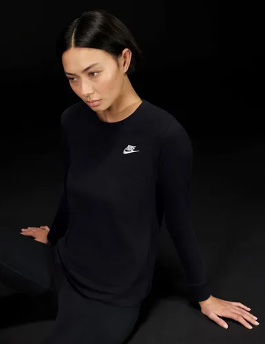 Vista 2 de Nike Sportswear Club - Camiseta de manga larga para mujer Negro/Blanco