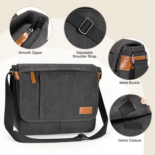 Vista 7 de Estarer Bolsas de mensajero para hombres de 13 a 13.3 pulgadas, resistente al agua, bolsa de lona para trabajo, oficina, viaje, bolso cruzado