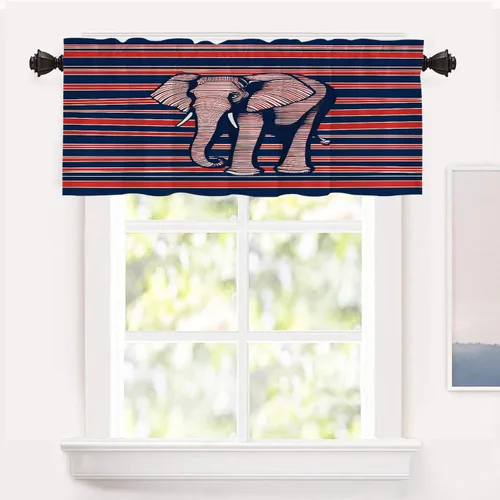 Vista 51 de Shrahala Cortinas republicanas de elefante americano para ventanas de cocina, paneles de cortina de ventana de poliéster multicapa con rayas rojas