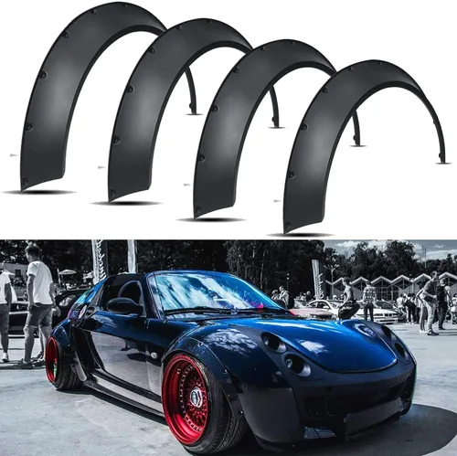Vista 8 de Negro 4pcs 31.496 in 35.039 in Universal Exterior Fender Flares Flexible Car Body Kit Arcos de Rueda