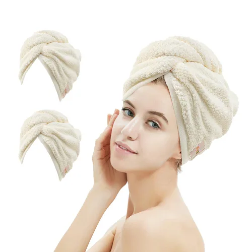 Vista 20 de M-bestl Paquete de 2 toallas de microfibra para el cabello, toalla de secado de cabello con diseño de botón, toalla para la cabeza para secar