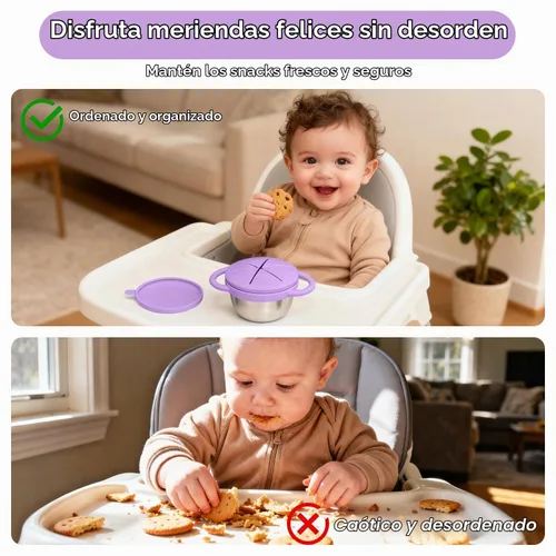 Vista 4 de 2 Pack de contenedores de aperitivos para bebé de acero inoxidable para niños con tapas y asas de silicona a prueba de derrames de grado alimenticio