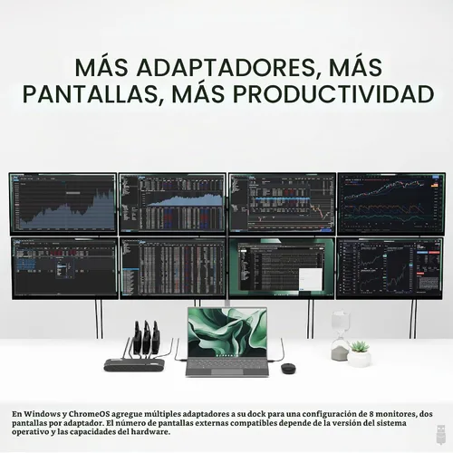 Vista 4 de Plugable Adaptador de monitor dual DisplayPort y HDMI 4K para USB 3.0 y USB-C, compatible con Windows