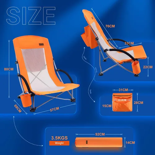 Vista 3 de Nice C Silla de playa, sillas de playa para adultos, paquete de 2 con enfriador compacto de respaldo alto, portavasos y bolsa de transporte