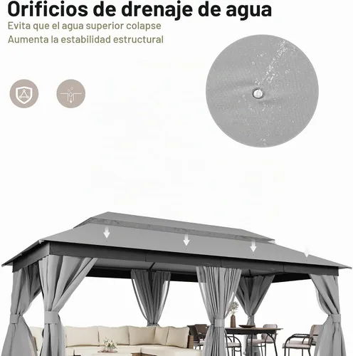 Vista 8 de LAUSAINT HOME Toldo de glorieta de 10 x 20 pulgadas con red, cortinas y Caqui