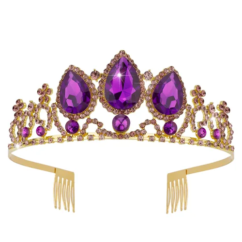 Vista 8 de VELSCRUN - Tiaras de princesa, coronas de Rapunzel, diademas de cumpleaños - Corona de vestir para niñas en verde, decoraciones de cumpleaños