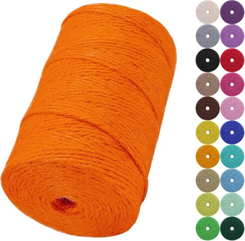 Vista 17 de Cuerda de yute natural de 0.079 pulgadas y 328 pies para manualidades, cuerda de yute de colores de 3 capas para envoltura de regalos, jardinería