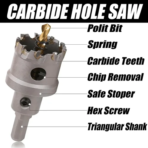 Vista 6 de Sierra perforadora de carburo de 1-1/2 pulgadas (1.496 in) para metal duro, cortador de agujeros con punta de carburo de tungsteno con broca piloto