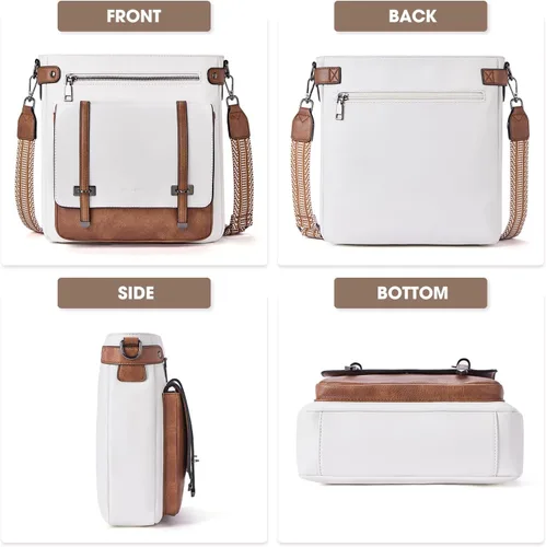 Vista 4 de Bolsos cruzados Roulens para mujer, bolsos cruzados con múltiples bolsillos de cuero vegano para mujer, bolsos de hombro, bolsos de viaje con correa