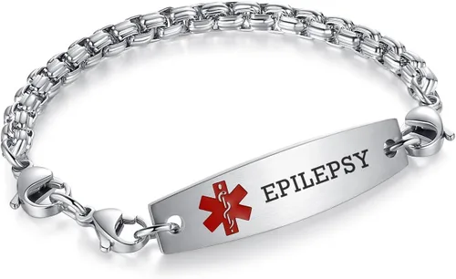 Vista 32 de Brazaletes de alerta médica ajustables de 7.5" a 9" para mujer/hombre, de acero inoxidable, intercambiables Cadena de bloque