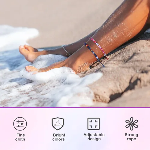 Vista 4 de Kigeli 200 Pcs Boho Surfer Bracelets for Men Women Unisex Handmade Braided Bracelet Adjustable Surfer Ankle Waterproof Beach Bracelet String Rope