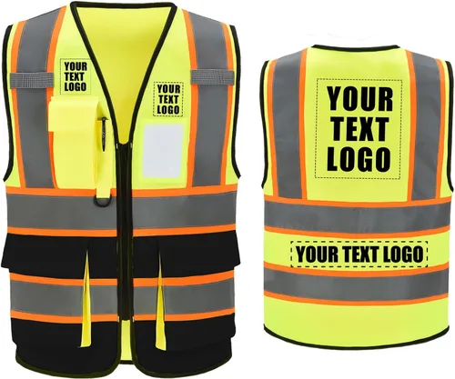 Vista 7 de AYKRM Chaleco de Seguridad de Construcción Personalizado con Logotipo Impreso de Alta Visibilidad Reflectante de 2 Tonos