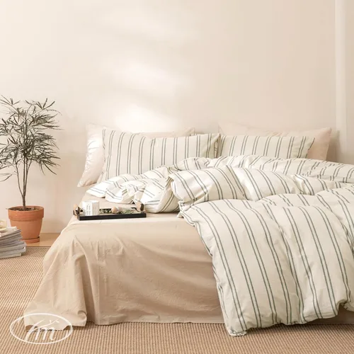 Vista 48 de VM VOUGEMARKET - Juego de funda de edredón a cuadros de tamaño individual XL, ropa de cama de color verde, gris y naranja, algodón lavado, con 2