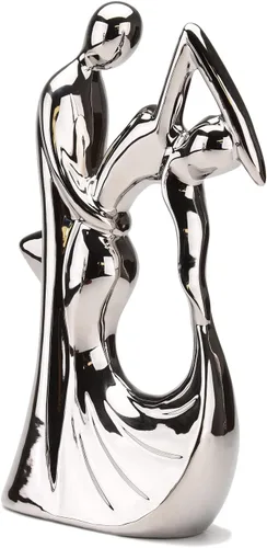 Vista 3 de Escultura romántica de baile de pareja, cerámica galvanizada de plata, 11
