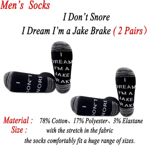 Vista 2 de JXGZSO 2 pares de calcetines de camionero de regalo para camión volquete I Don't Snore I Dream I'm a Jake Brake Socks regalo para semi conductor