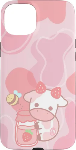 Vista 9 de Funda Kawaii para iPhone 12, diseño de vaca fresa, color rosa