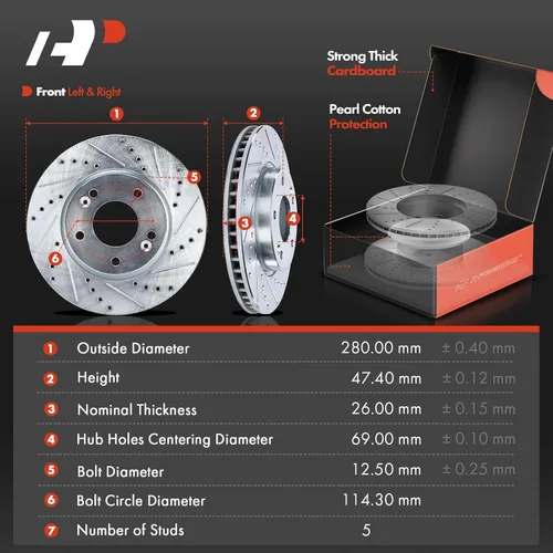 Vista 2 de A-Premium Juego de rotores de freno de disco perforados y ranurados delanteros y traseros + pastillas de cerámica compatibles con modelos