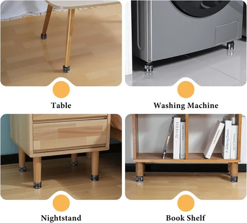 Vista 7 de Elevadores de muebles ajustables de 1 pulgada, paquete de 4 elevadores de cama de metal, altura de elevación de 0.9 a 1.7 pulgadas, almohadilla