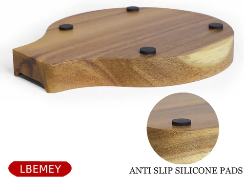 Vista 4 de LBEMEY Soporte para cucharas de madera de acacia para estufa, soporte redondo liso para cuchara de madera para encimera de cocina con pies de Marrón