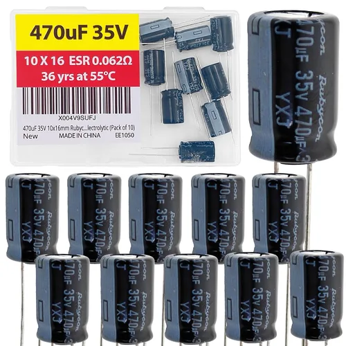 Vista 27 de 100uF 50V 8X11.5mm Rubycon Electrolytic Capacitor Low ESR 0.17Ω Long Life 36yrs at 55 Degree C mfd mircofarad Micro Farad C Radial Lead Aluminum