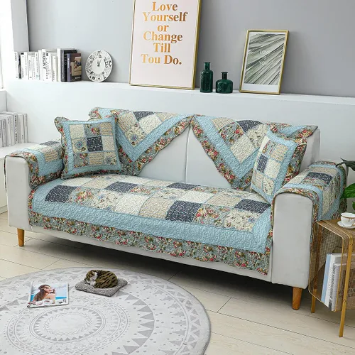 Vista 3 de vctops Fundas para sofá y sofá modulares de algodón bohemio con retazos, antideslizantes, para perros, gatos y mascotas, para sofá biplaza, sillón