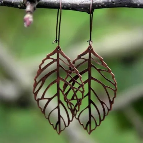 Vista 2 de Copper Leaf Earrings for Her - Autumn Jewelry - Fall Accessories for Women