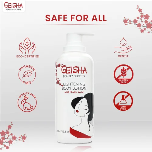 Vista 4 de OMIC Geisha Kójic Acid Crema corporal iluminadora para la piel, 13.5 onzas líquidas, crema para manchas oscuras, hidratante, tono de piel desigual
