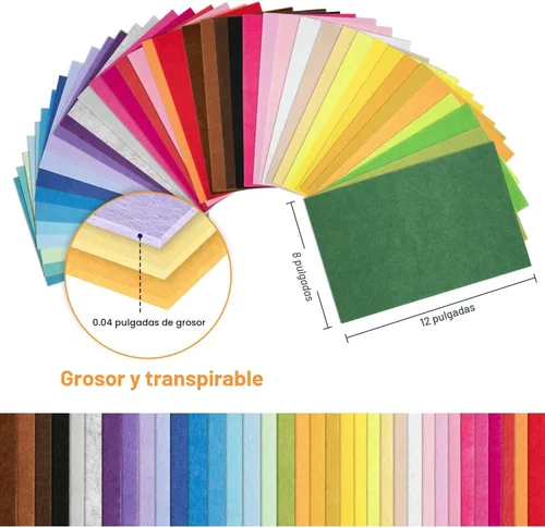 Vista 4 de Hojas de fieltro de 8 x 12 pulgadas para manualidades, 40 piezas hojas de tela cuadradas, paquete de colores surtidos no tejidos, 1mm de grosor