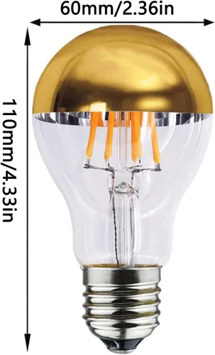 Vista 2 de Lxcom Lighting Bombilla LED A19 de color oro medio cromado, 8 W, regulable, con punta dorada, equivalente a 80 W, blanco cálido 2700 K, base E26