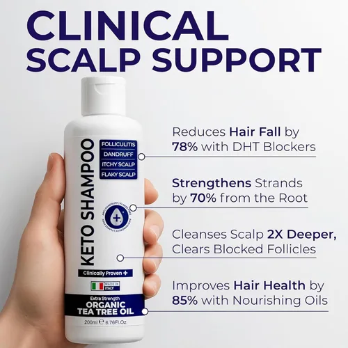 Vista 3 de Champú para Psoriasis Anti Caspa - Champú medicado para el tratamiento de la caspa, escamas, dermatitis seborreica y folikulitis - Solución