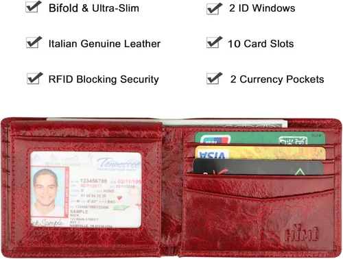 Vista 3 de Cartera para hombre-Cuero Genuino RFID Bloqueo Billetera Bifold Elegante Con Ventana 2 ID