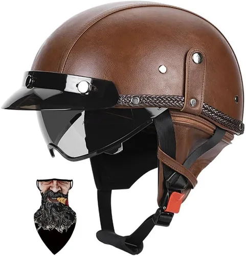 Vista 21 de Cascos Moto Retro Jet Vintage Medio, DOT Homologado Visera Retráctil PC y Hebilla Rápida, Desmontable para Hombre Mujer Adultos, Scooter Crucero