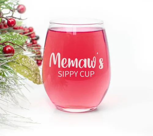 Vista 2 de HTDesigns Memaw's Sippy Cup - Copa de vino sin tallo, regalo para el día de la madre para el nuevo Memaw, copa de vino