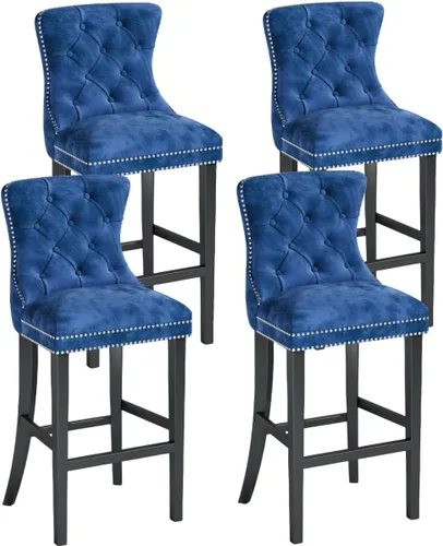 Vista 13 de Recaceik Juego de 2 taburetes de bar de altura de mostrador, modernos taburetes de bar de terciopelo con respaldo, taburetes de bar tapizados de 27