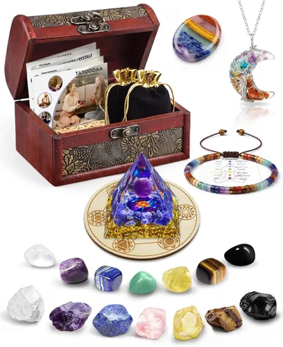 Vista 19 de Cristales y piedras curativas, juego de 21 piezas de cristales curativos, juego de 7 piedras de cristal de chakras, pirámide de selenita cruda