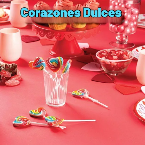 Vista 3 de 4YoreElves - Paletas de arco iris de 24 corazones envueltas individualmente, repletas de sabor afrutado, grandes paletas de remolino para fiestas